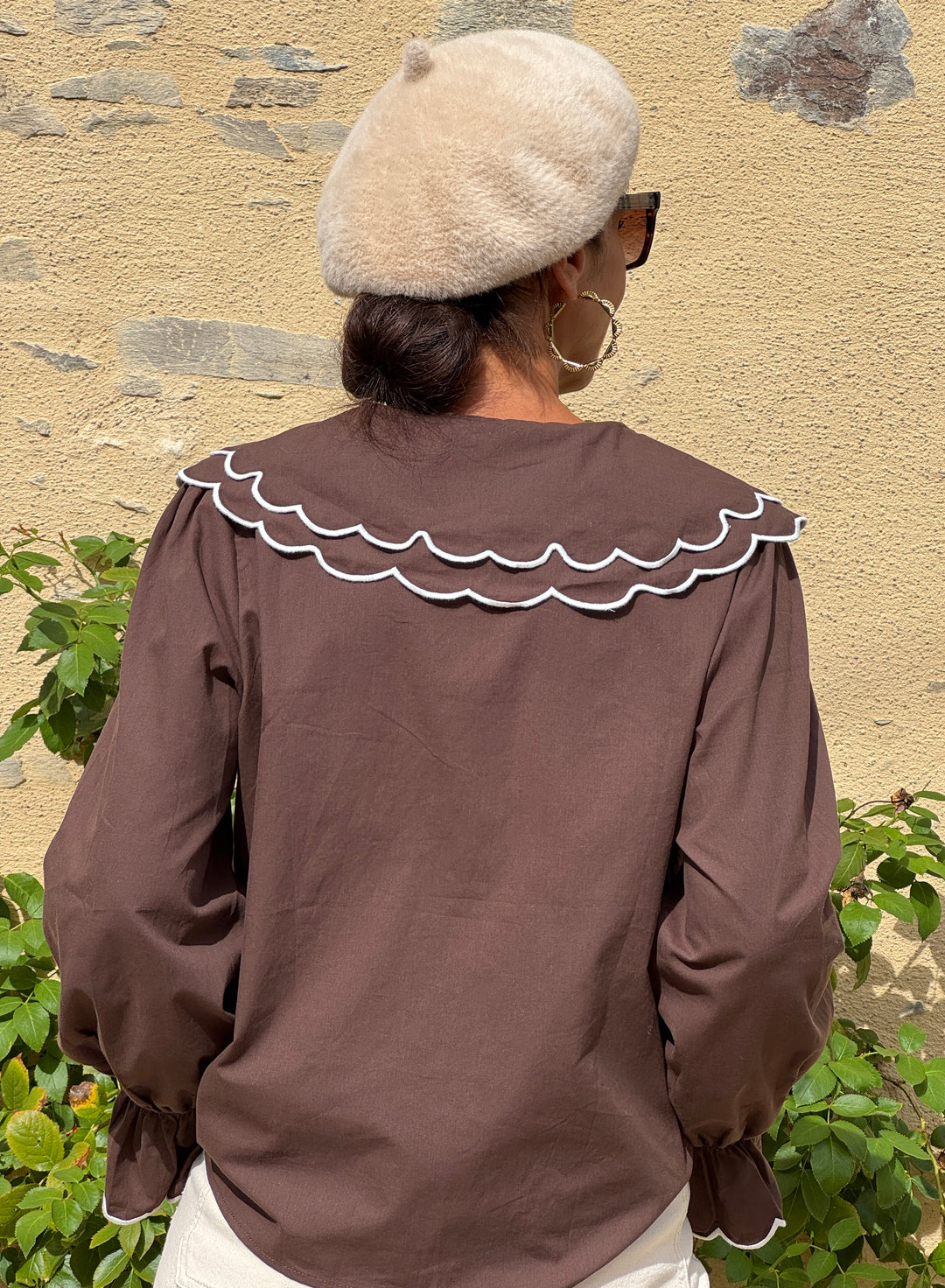 EILEEN Peter Pan Collar Chocolate Shirt