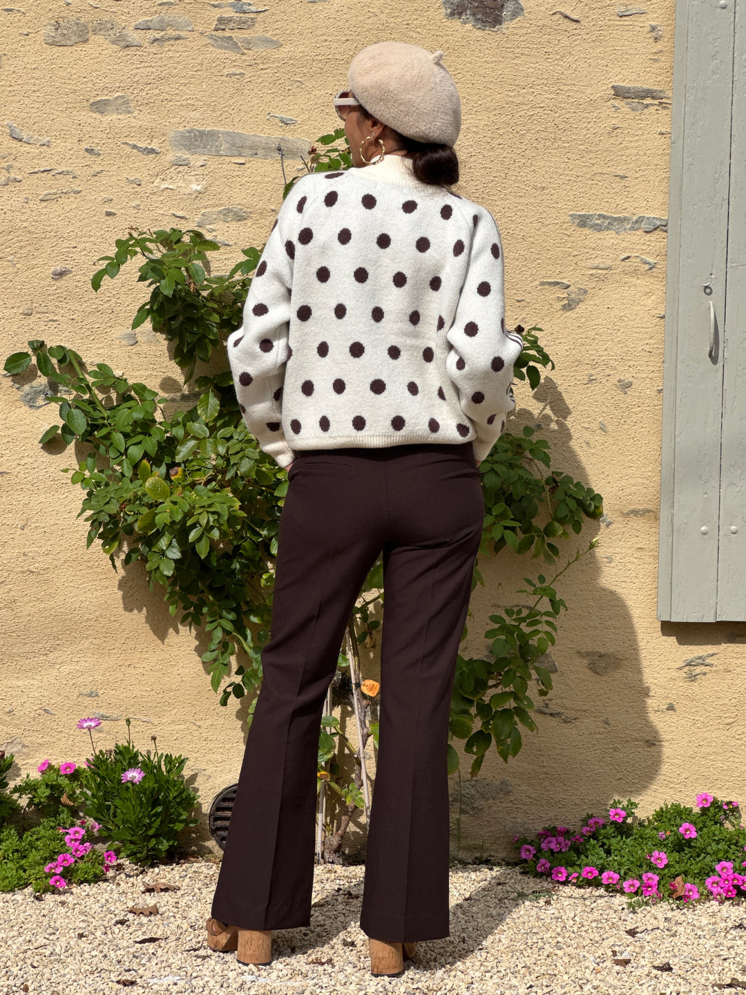 Gilet pois chocolat fond écru NELIA