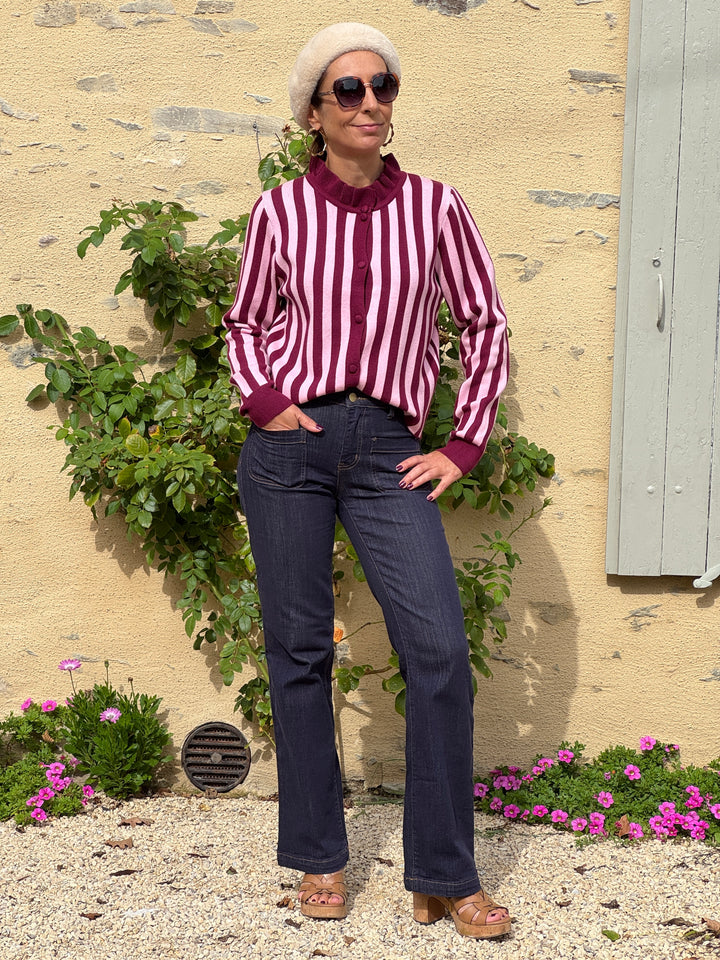 Gilet Bordeaux Rose rayures SOLEANE