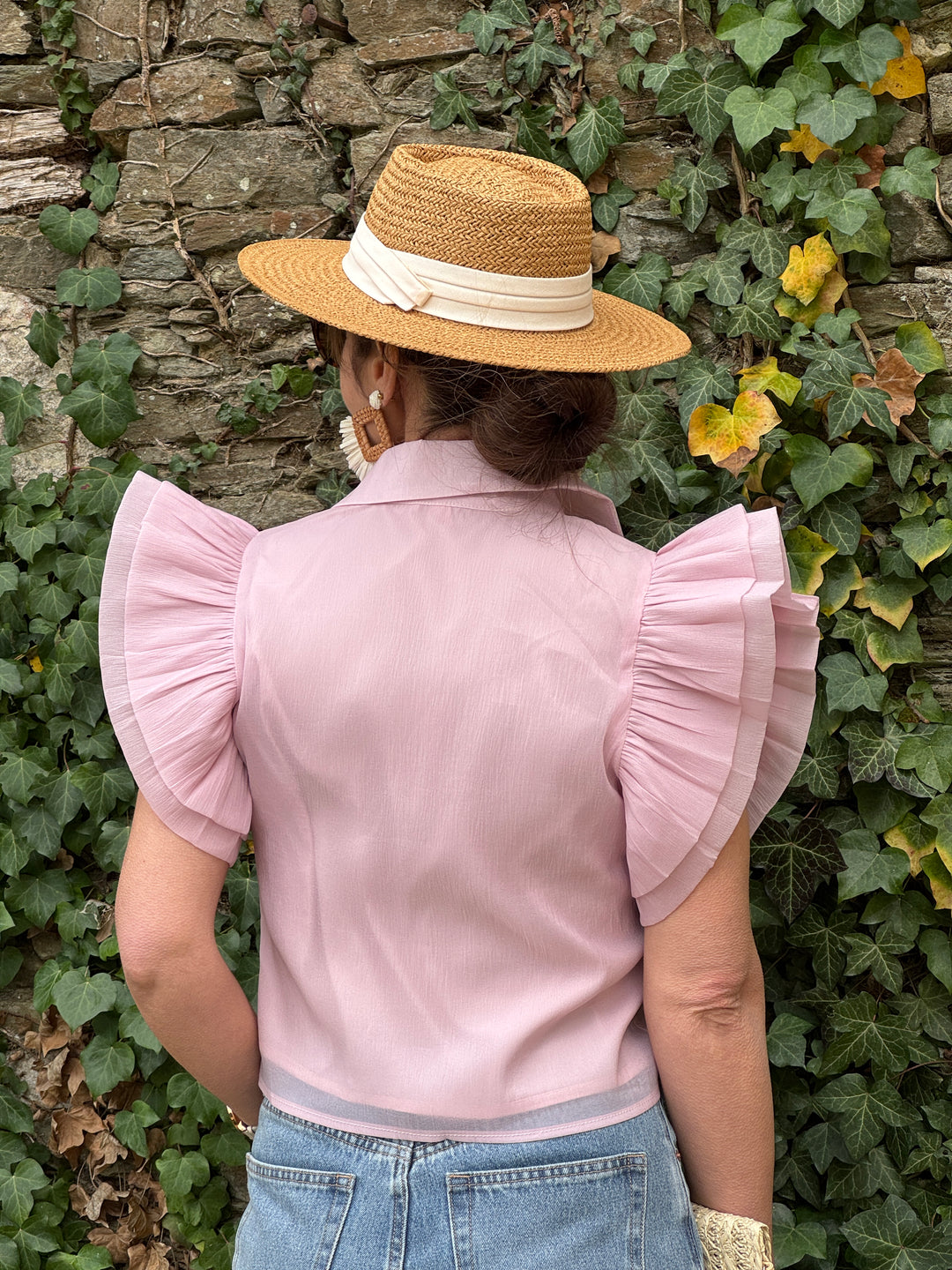 Top rose crêpe transparente INES