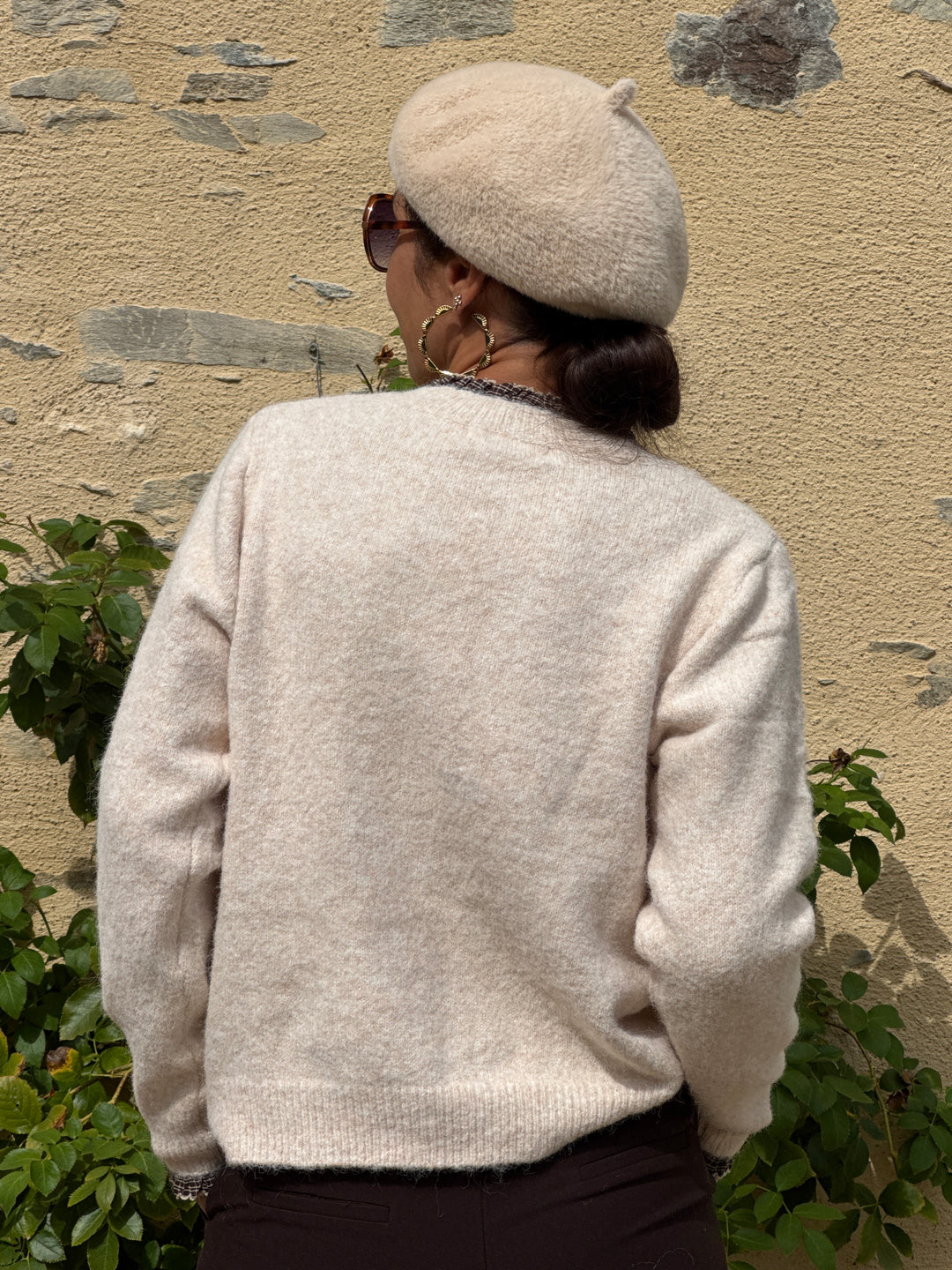 Gilet écru écossais beige et chocolat NELI