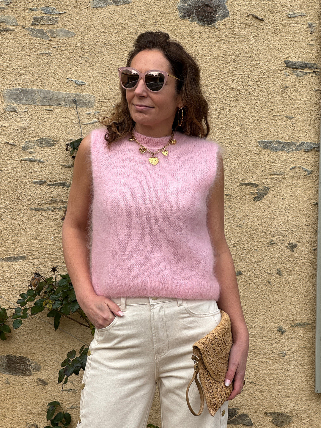 Rosa ärmelloser Rundhalspullover von INOA