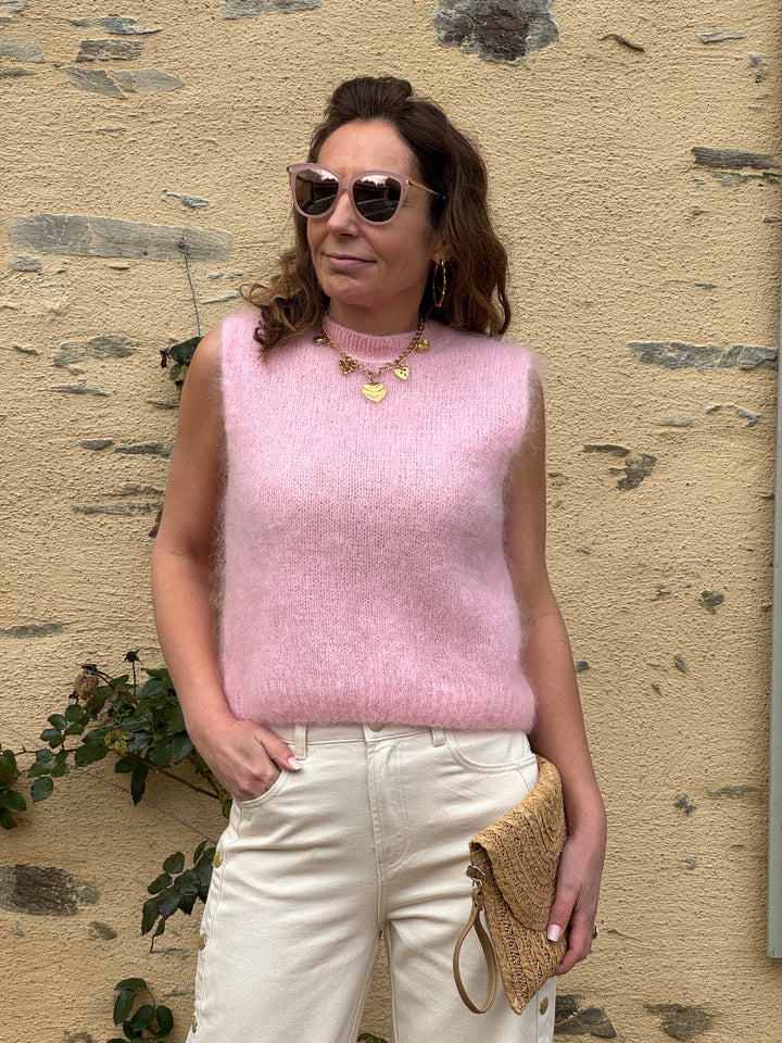 Rosa ärmelloser Rundhalspullover von INOA