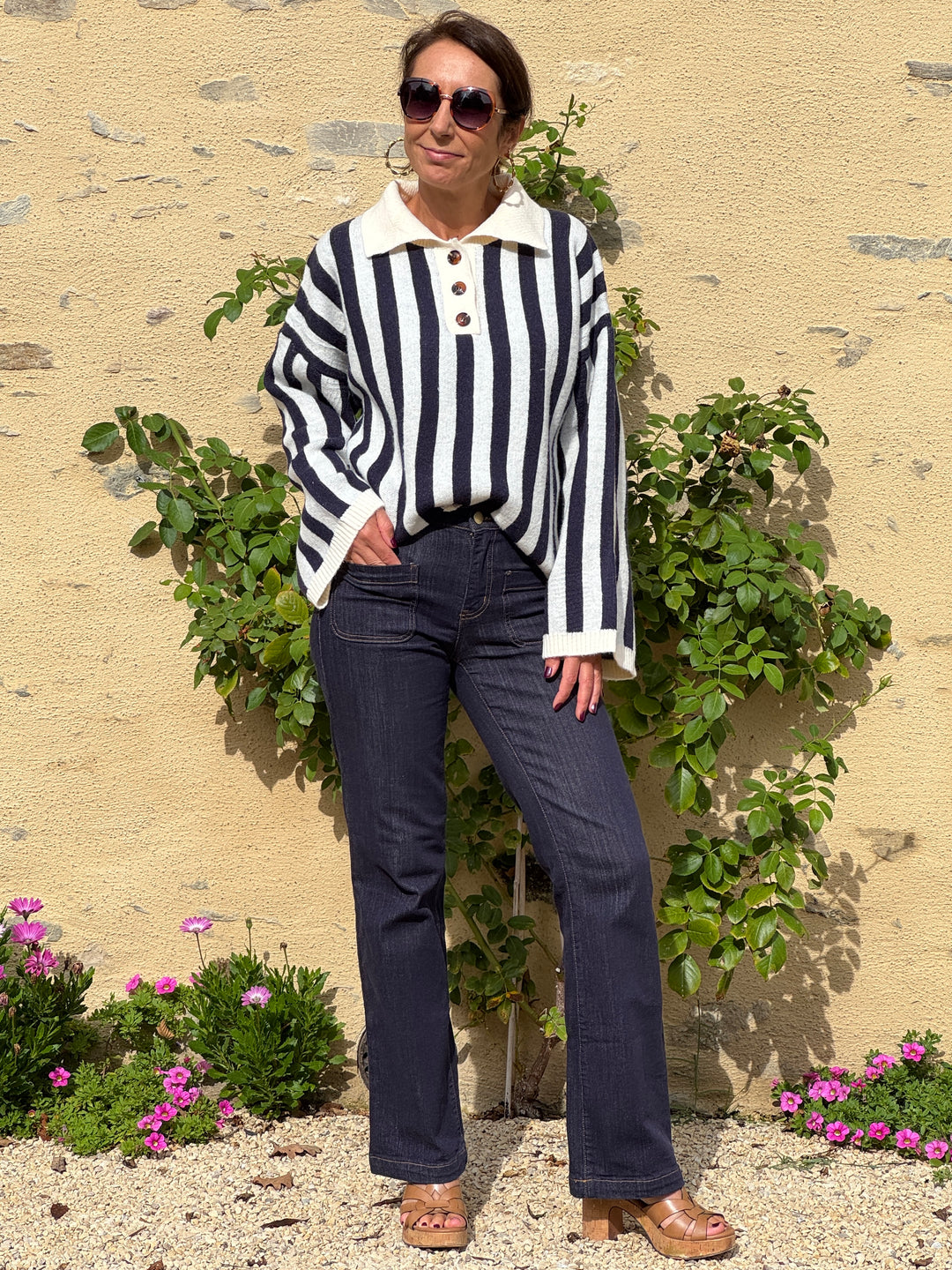 Pull Marinière Marine, Bleu Ciel Beige AINA