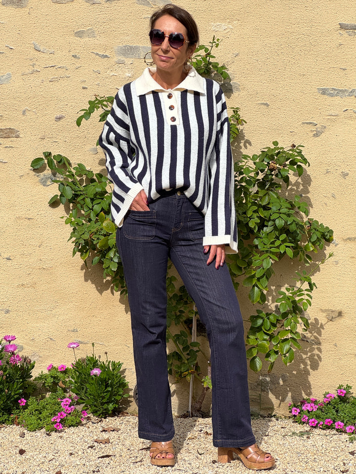 Pull Marinière Marine, Bleu Ciel Beige AINA
