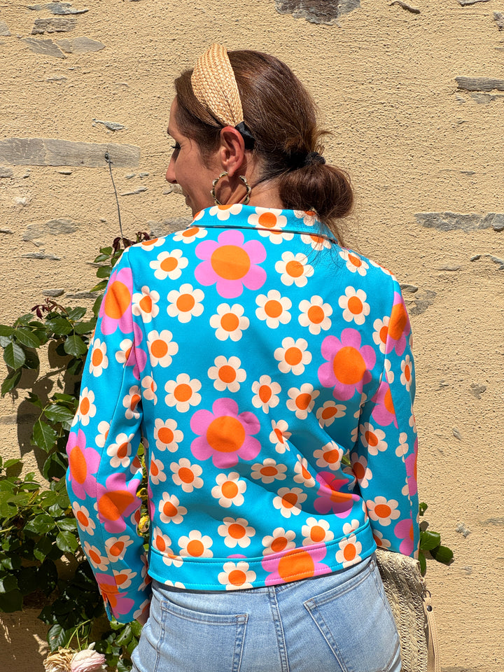 Veste marguerites bleu turquoise FLOWER POWER Hippocampe