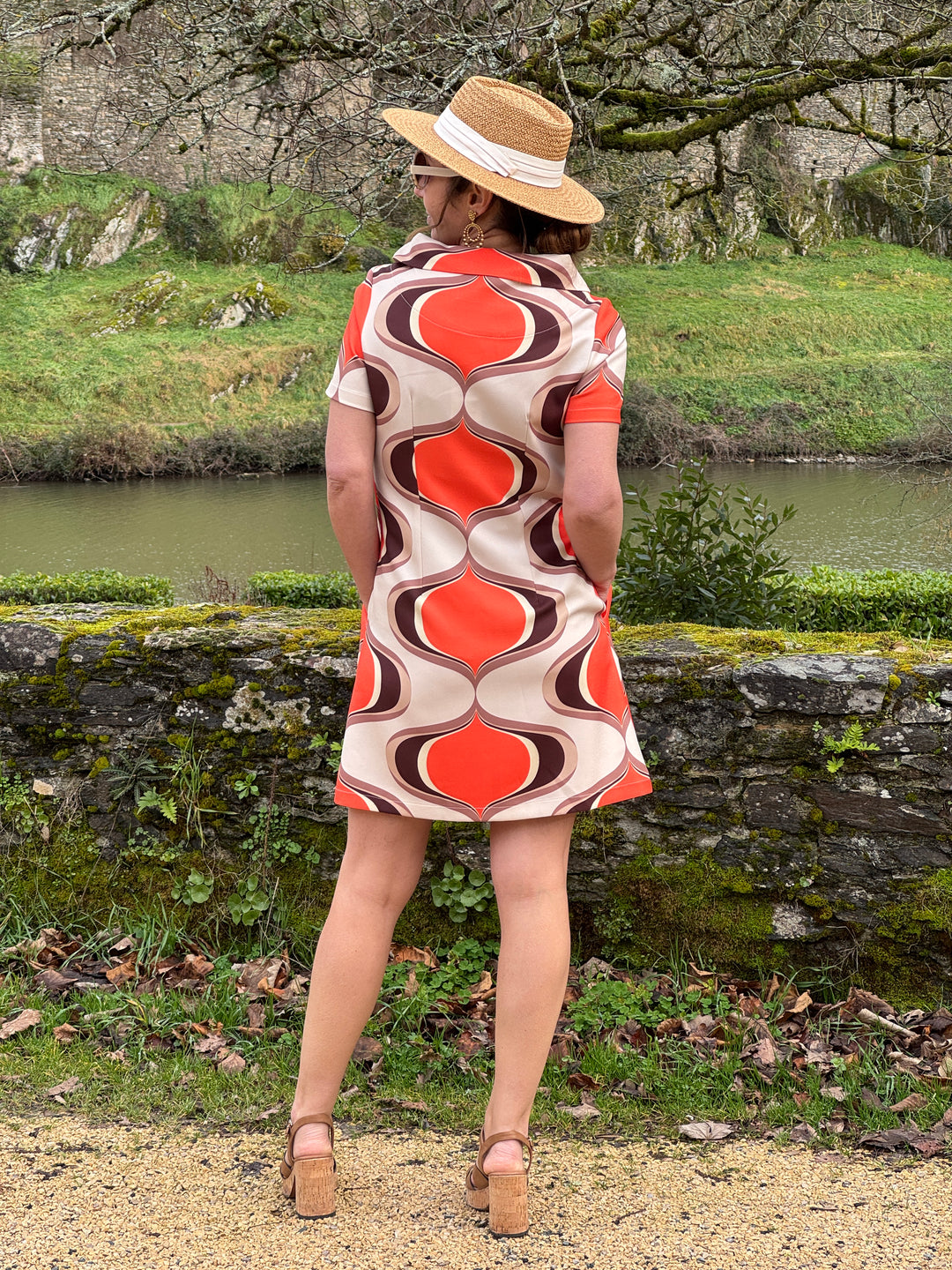 Robe SEVENTIES n°183 orange et marron Hippocampe