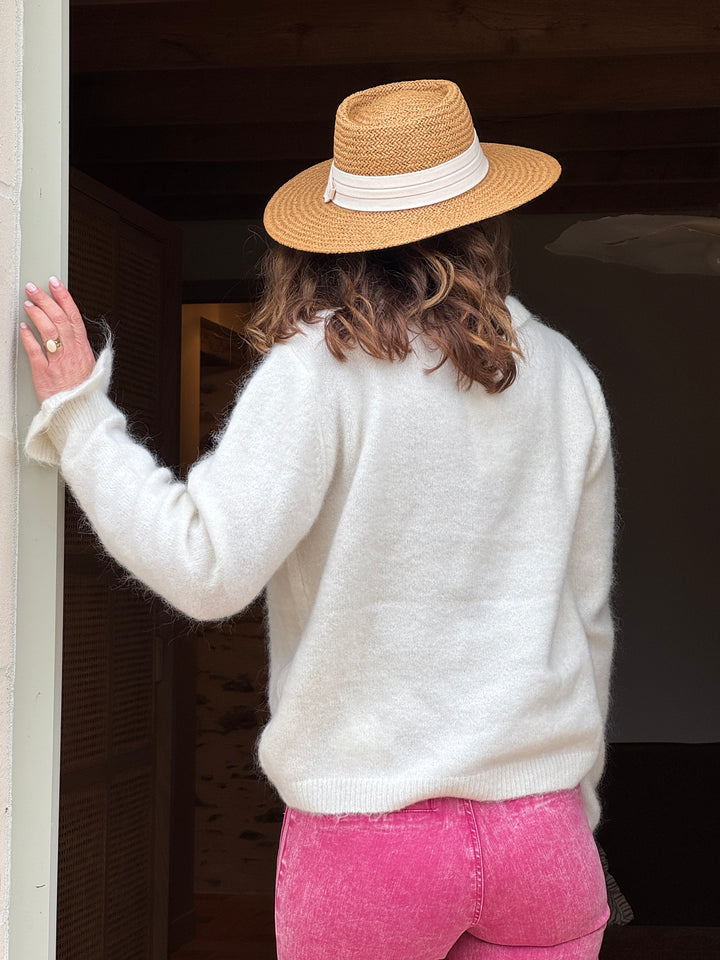 Gilet blanc col rond froufrou SONIA