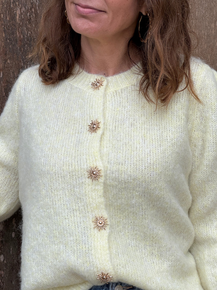 Gilet jaune boutons soleils dorés EMERIC