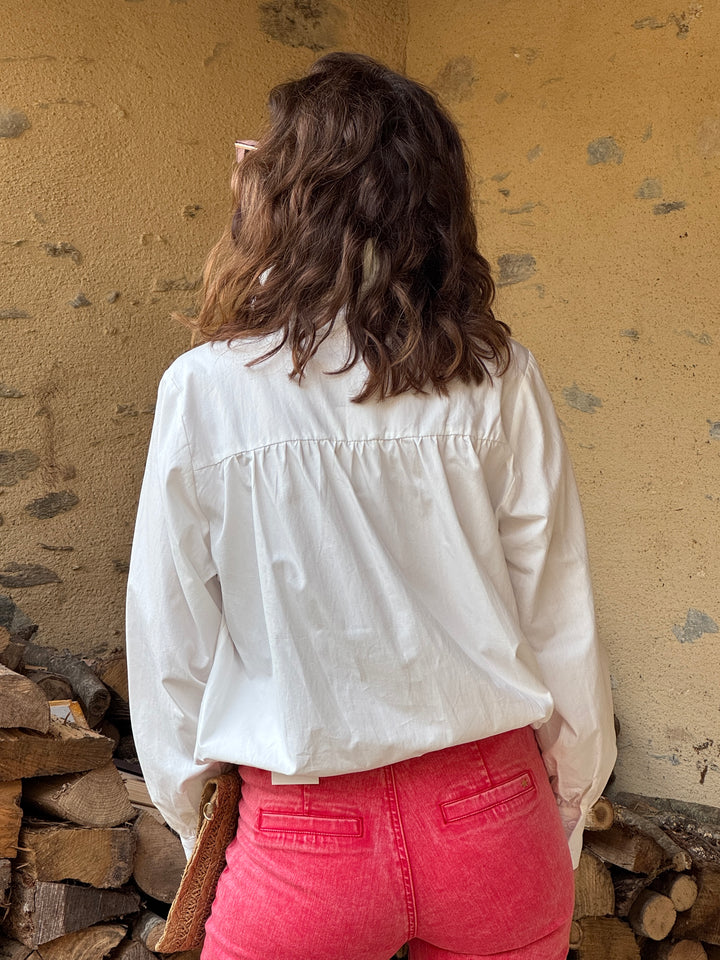 Chemise col rond froufrou blanche ZAREEN