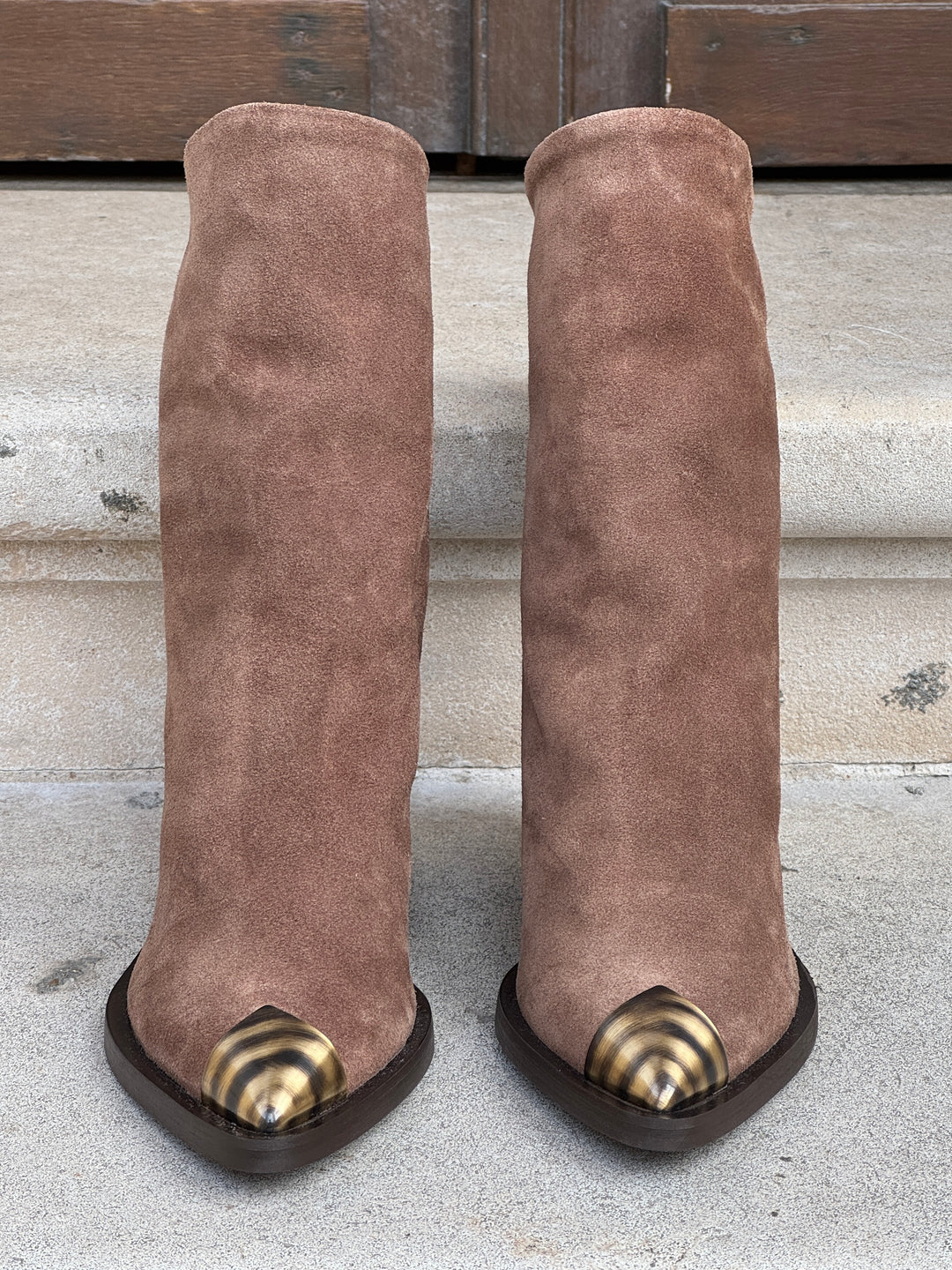 Kamelfarbene Stiefeletten mit Lederabsatz und Metallkappe CK7-6 Semerdjian