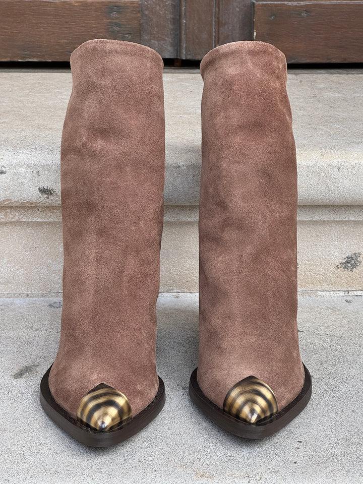 Kamelfarbene Stiefeletten mit Lederabsatz und Metallkappe CK7-6 Semerdjian