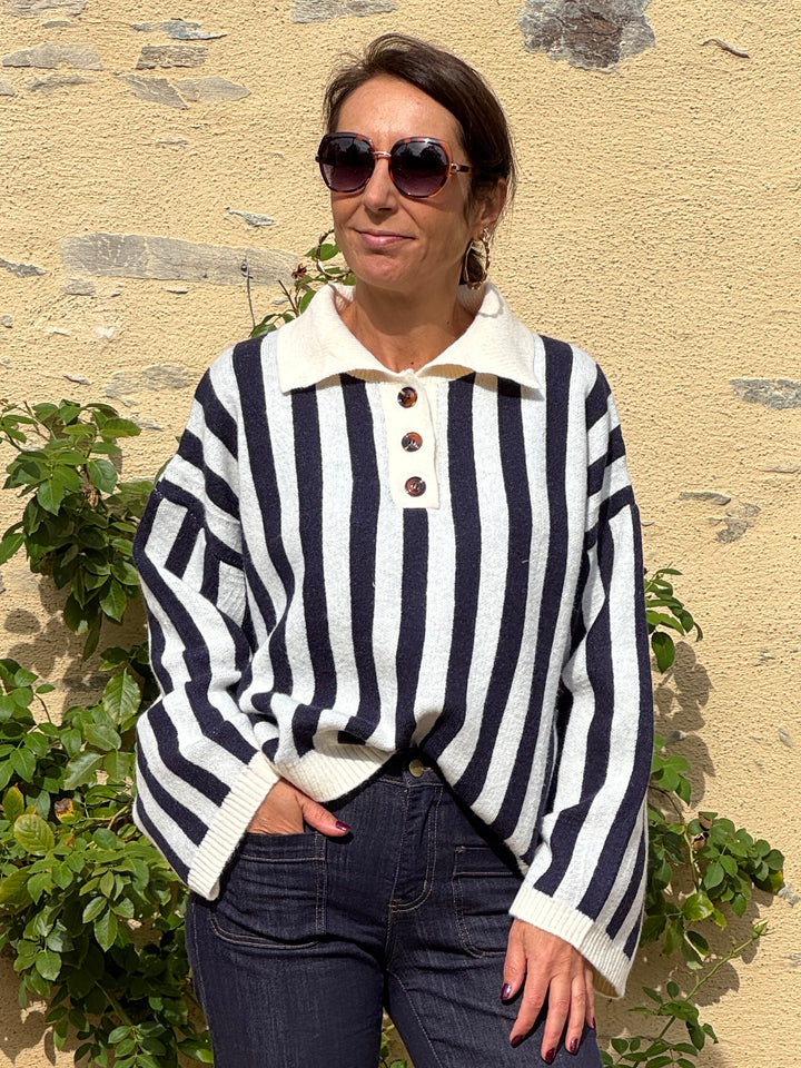 Pull Marinière Marine, Bleu Ciel Beige AINA