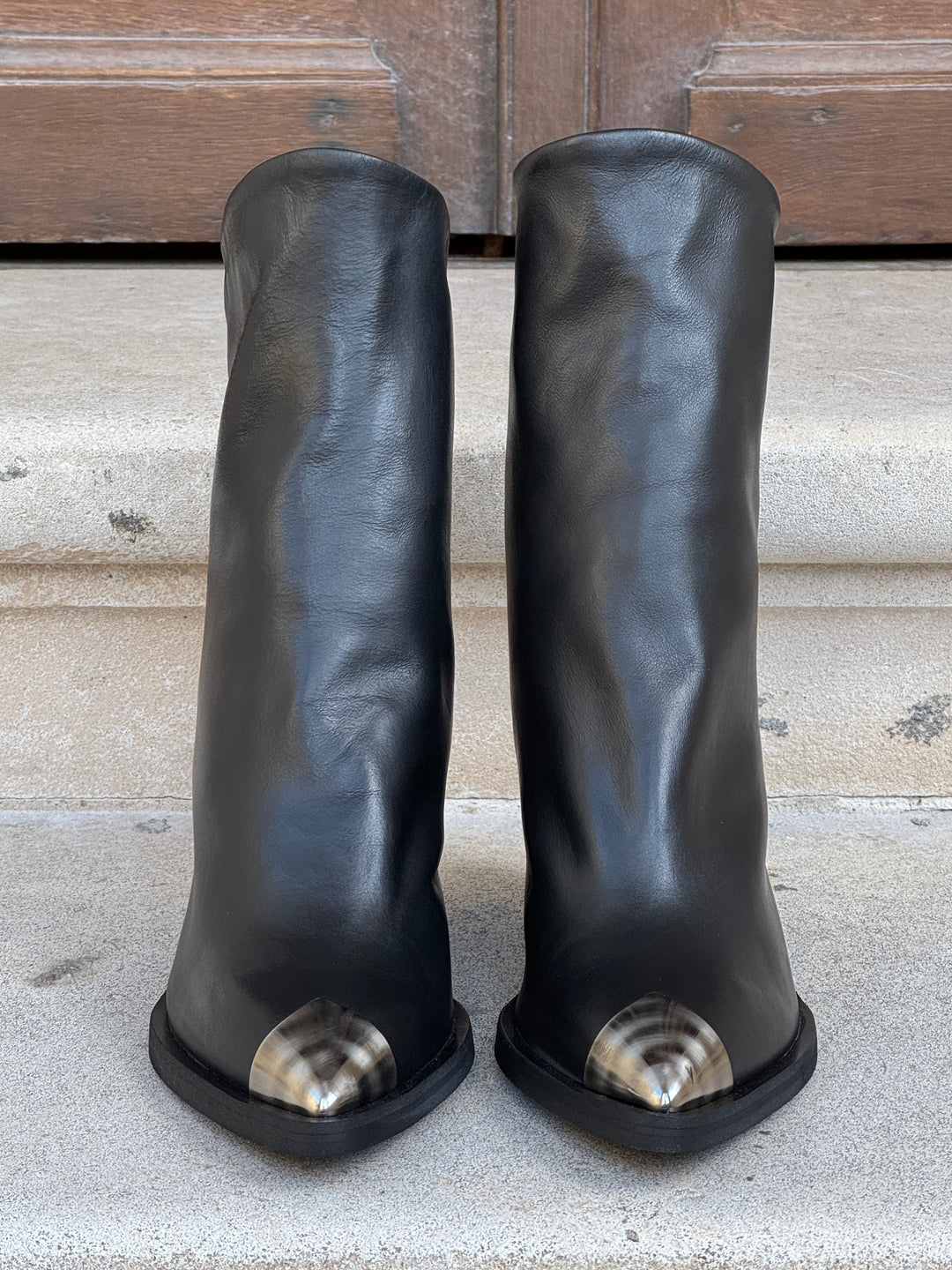 Schwarze Leder-Ankle-Boots mit Metallkappe CK7-6 Semerdjian