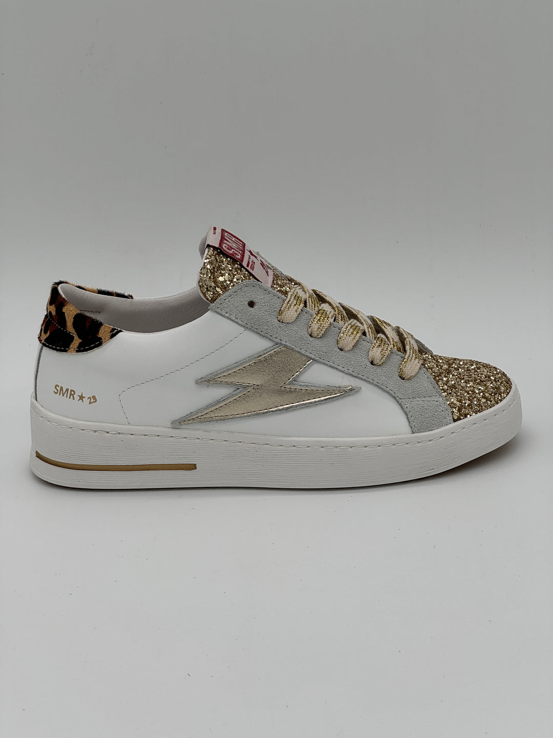 Basket blanc paillettes dorées léopard MAYA E454 Semerdjian