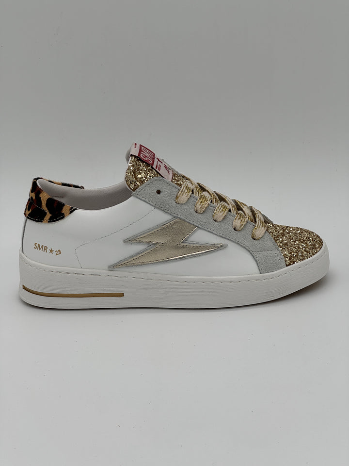 Basket blanc paillettes dorées léopard MAYA E454 Semerdjian