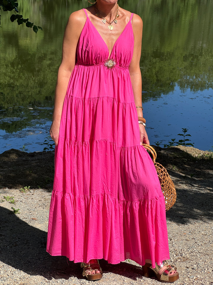 Robe fuchsia empire bijou soleil doré SOLEIL