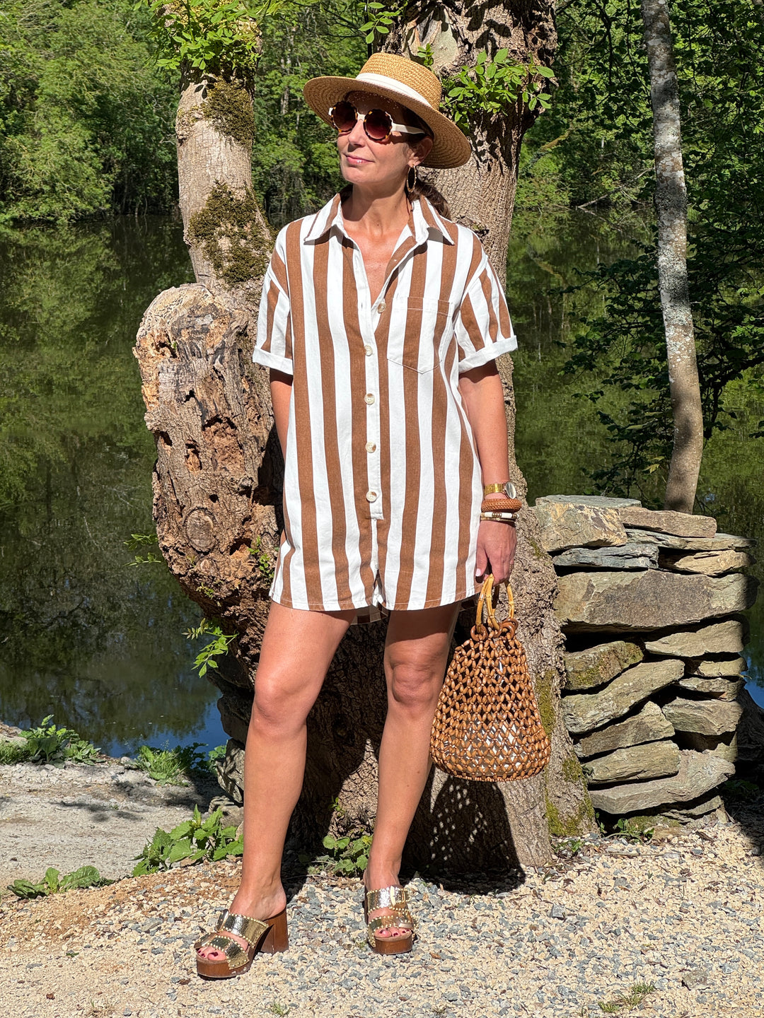 Combi-short rayures chocolat beige MARLENE