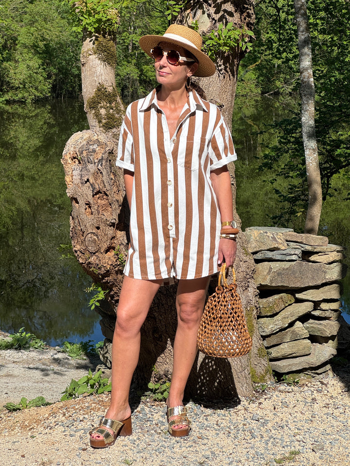 Combi-short rayures chocolat beige MARLENE