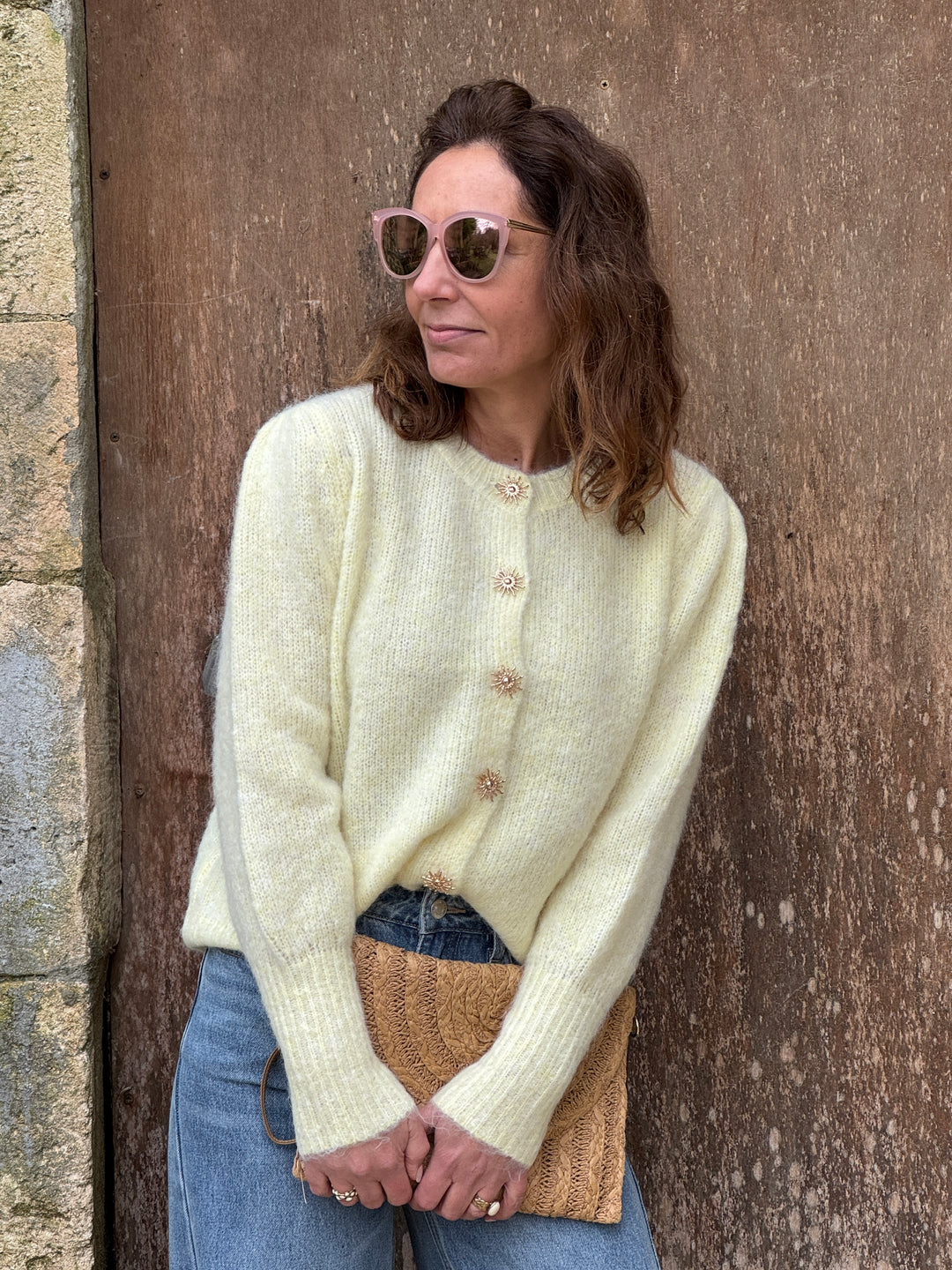 Gilet jaune boutons soleils dorés EMERIC