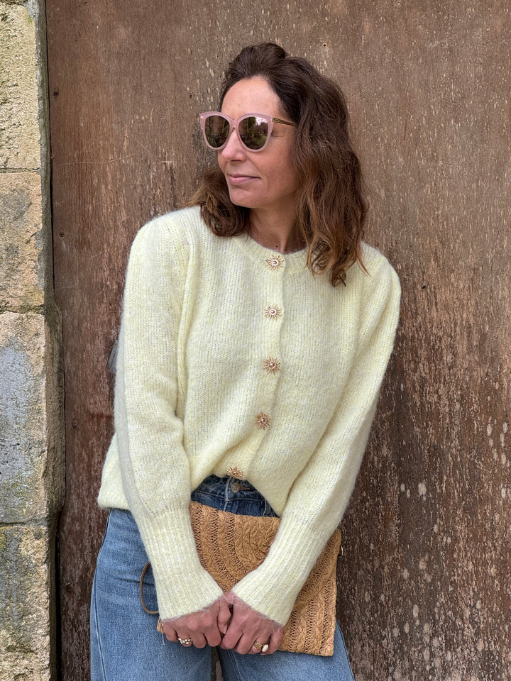 Gilet jaune boutons soleils dorés EMERIC