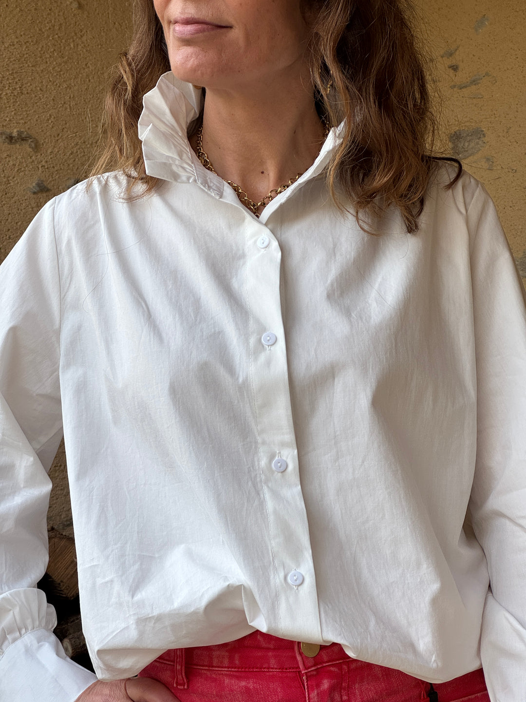 Chemise col rond froufrou blanche ZAREEN