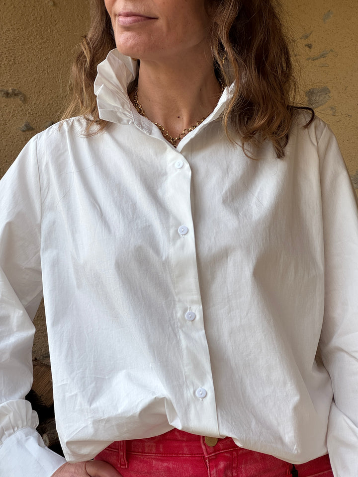 Chemise col rond froufrou blanche ZAREEN