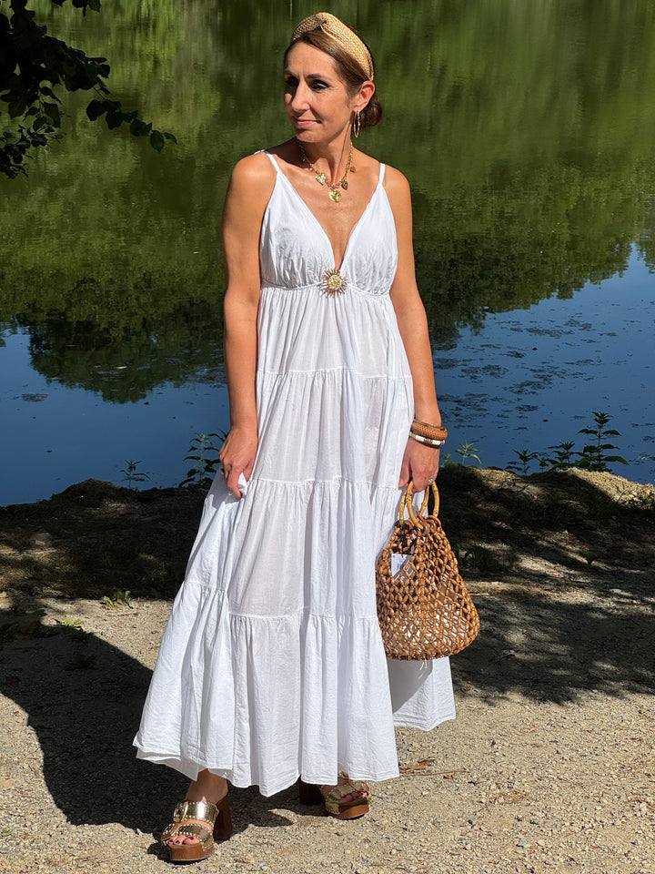 Robe blanche empire  bijou soleil doré SOLEIL