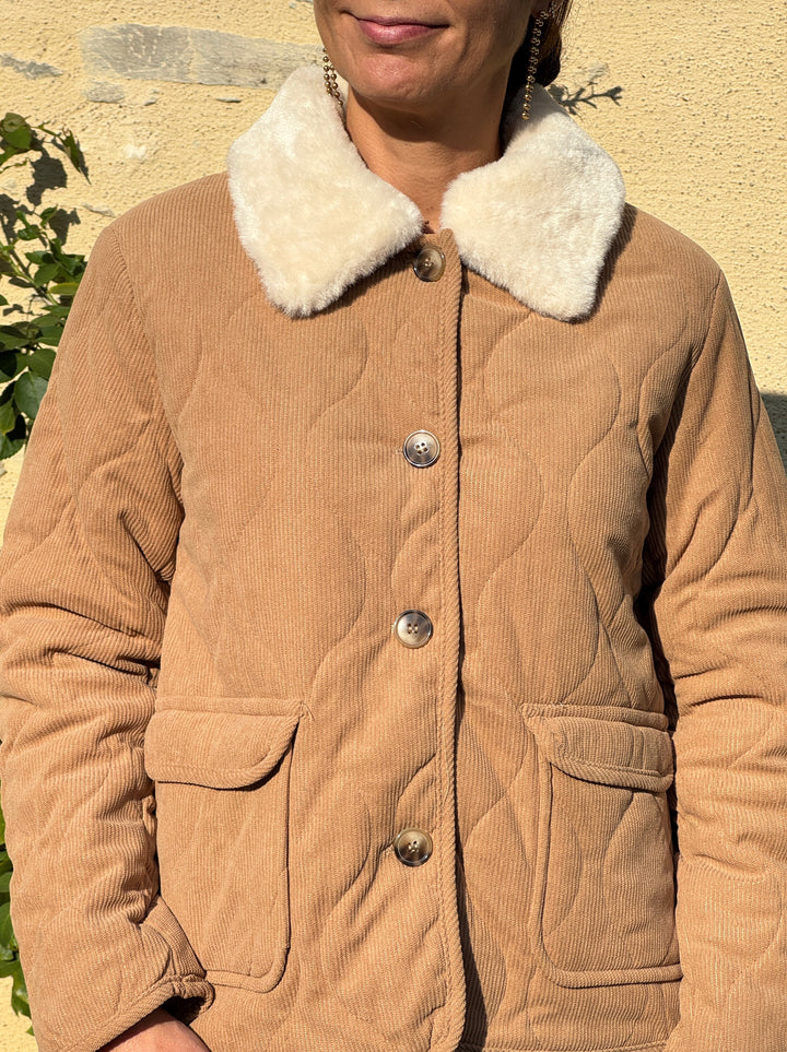 Manteau beige velours col fourrure NATTIA La Petite Étoile