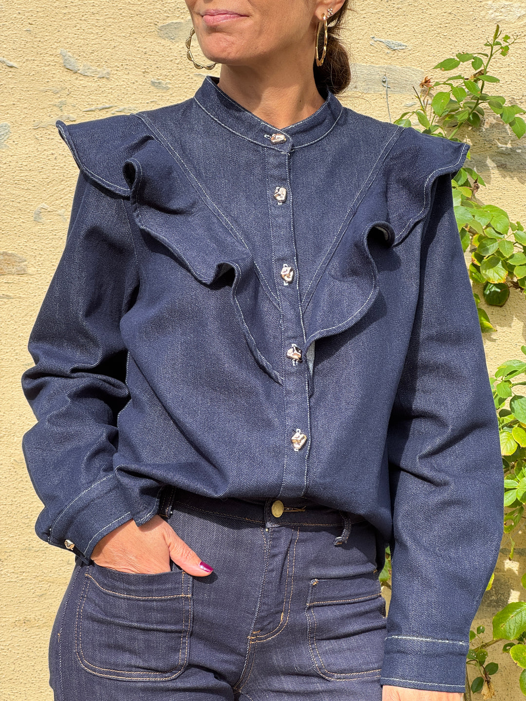 Chemise jean brut volant CALYANE