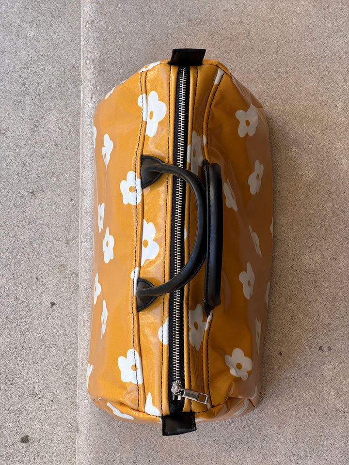 Sac jaune imprimé de fleurs blanches N°180 BOWLING Hippocampe