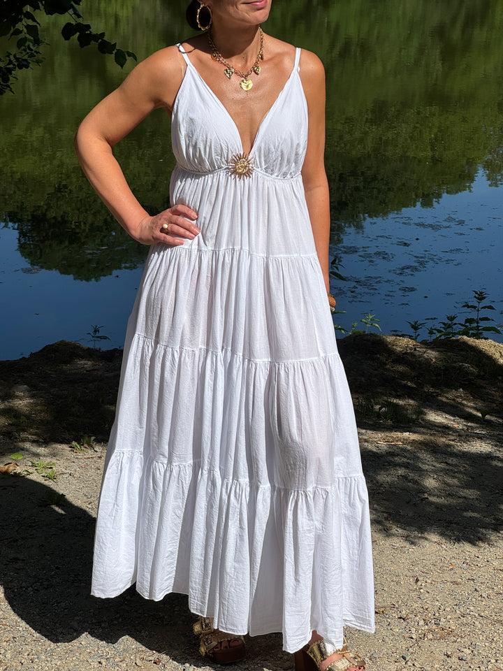 Robe blanche empire  bijou soleil doré SOLEIL