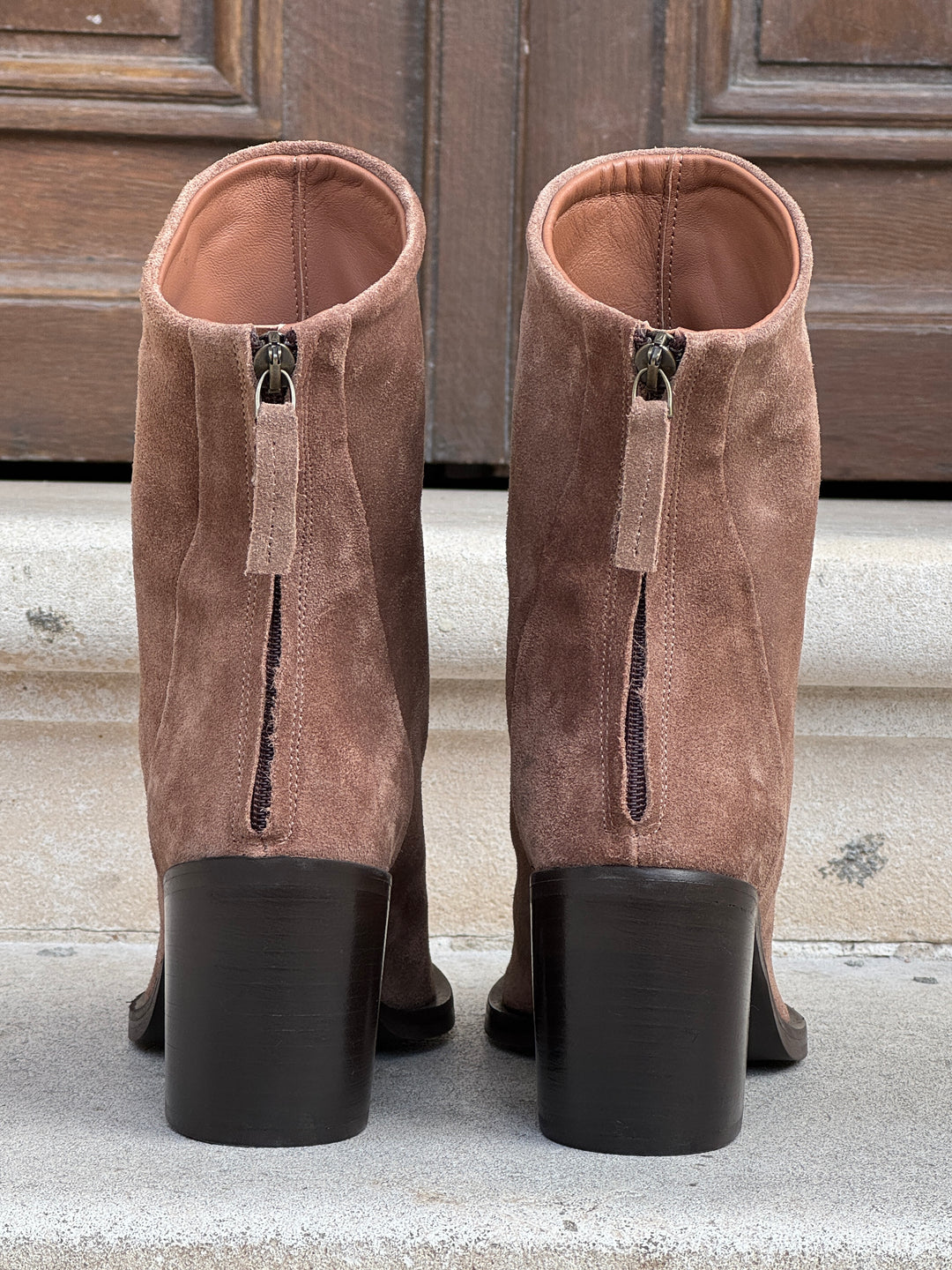 Kamelfarbene Stiefeletten mit Lederabsatz und Metallkappe CK7-6 Semerdjian