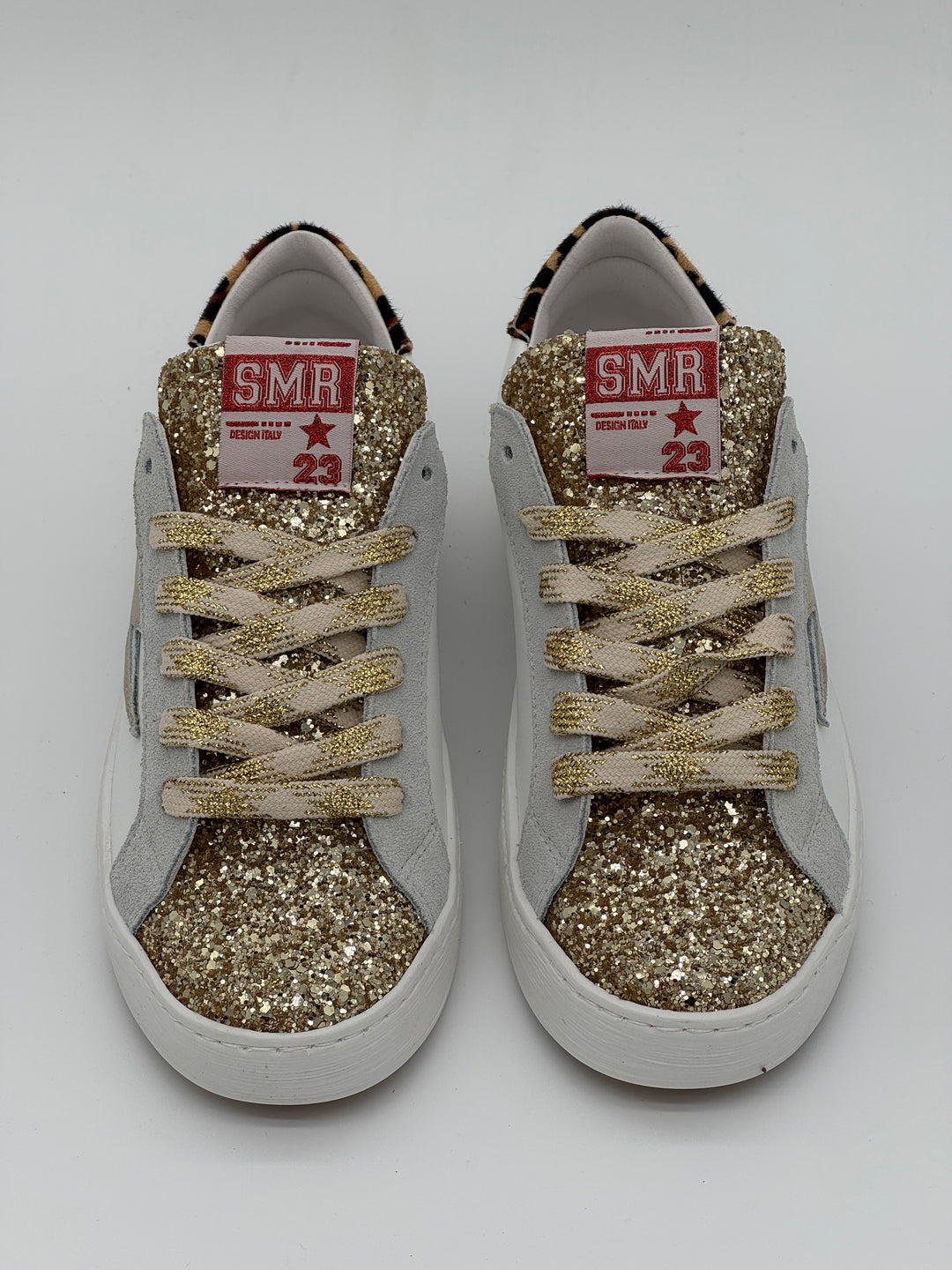 Basket blanc paillettes dorées léopard MAYA E454 Semerdjian