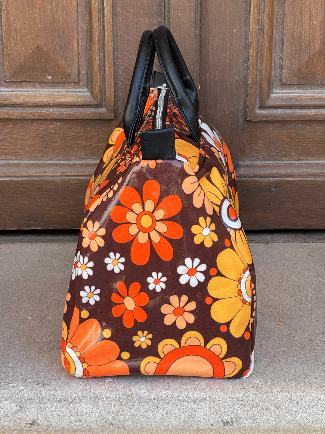 Sac imprimé fleuri marron, orange et jaune N°26  BOWLING Hippocampe