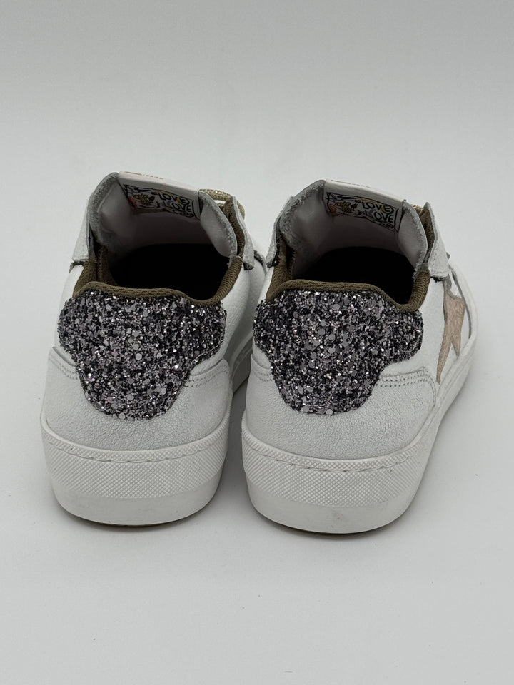 Basket blanc doré paillettes bronze ALE E450