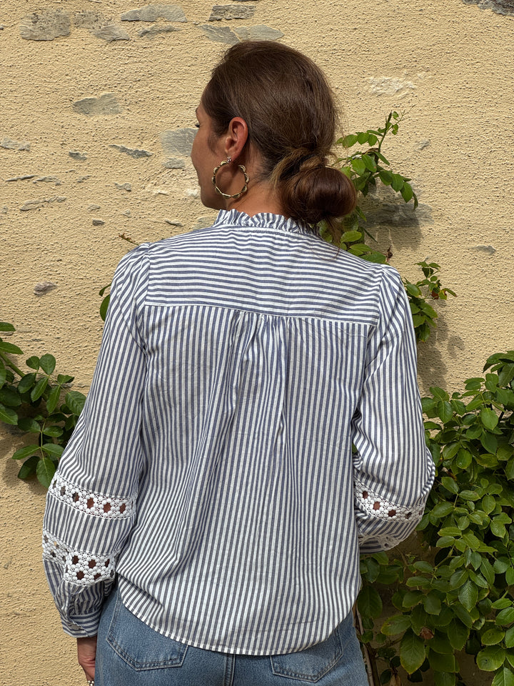 Chemise ARMAND rayures tennis bleues In April 1986