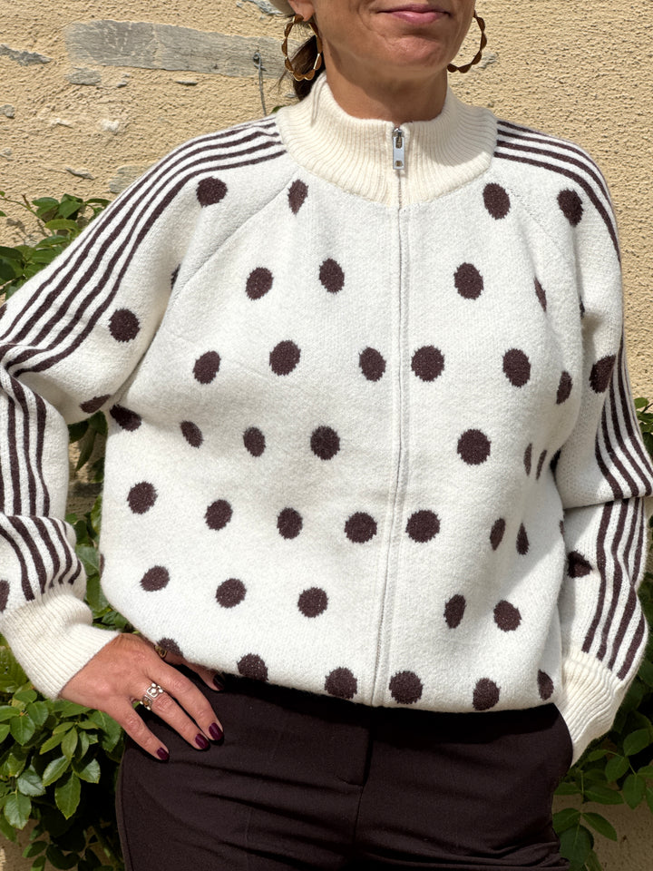 Gilet pois chocolat fond écru NELIA