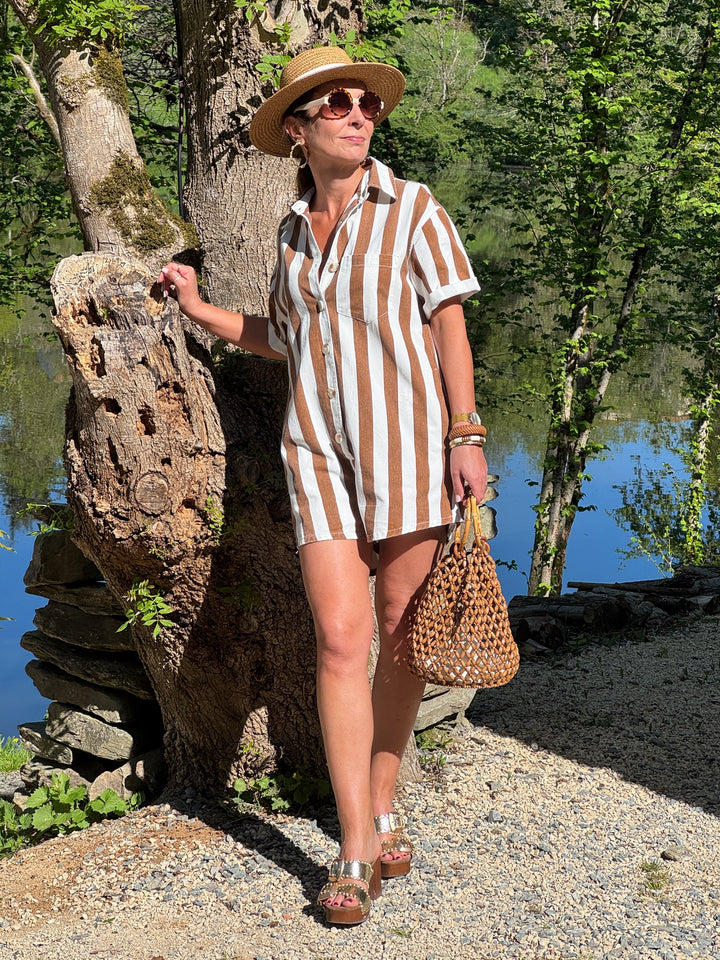 Combi-short rayures chocolat beige MARLENE