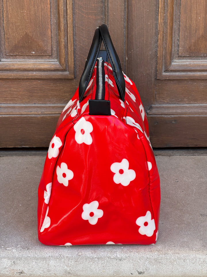 Sac rouge imprimé de fleurs blanches N°180 BOWLING Hippocampe