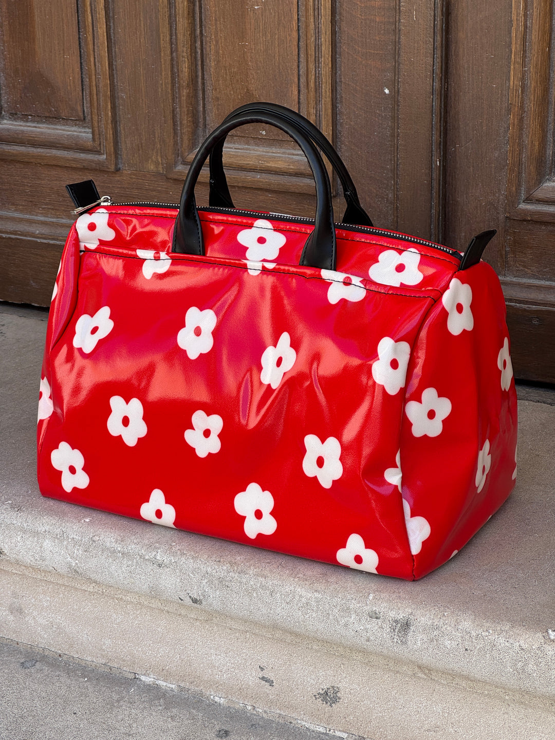 Sac rouge imprimé de fleurs blanches N°180 BOWLING Hippocampe