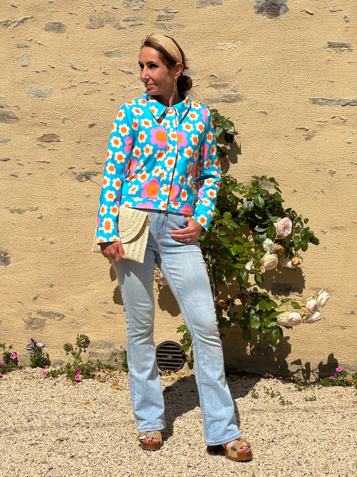 Veste marguerites bleu turquoise FLOWER POWER Hippocampe