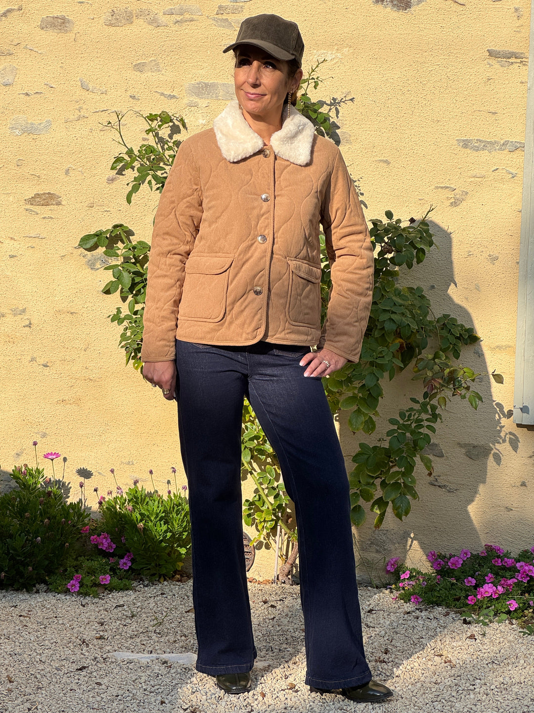 Manteau beige velours col fourrure NATTIA La Petite Étoile
