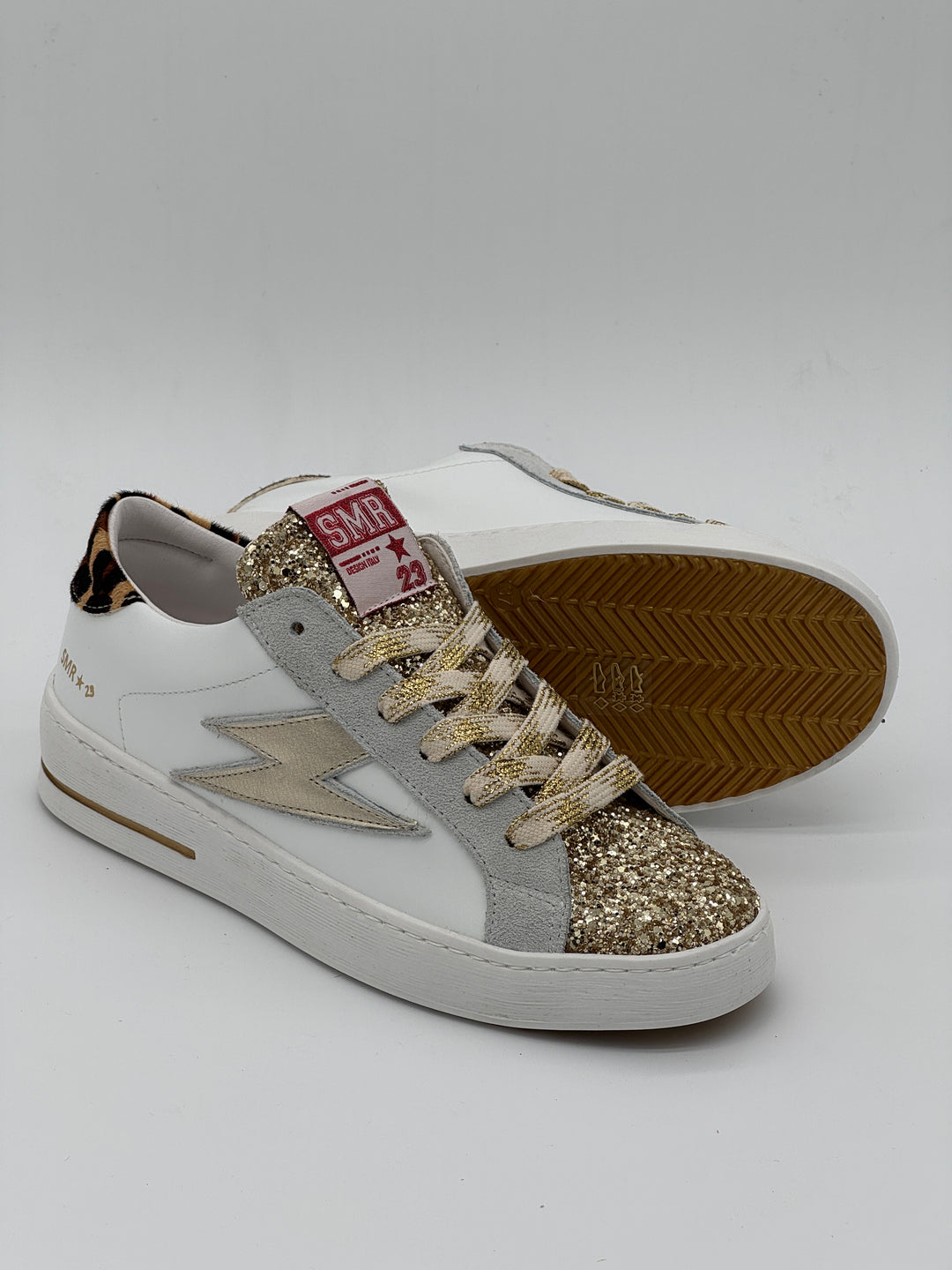 Basket blanc paillettes dorées léopard MAYA E454 Semerdjian