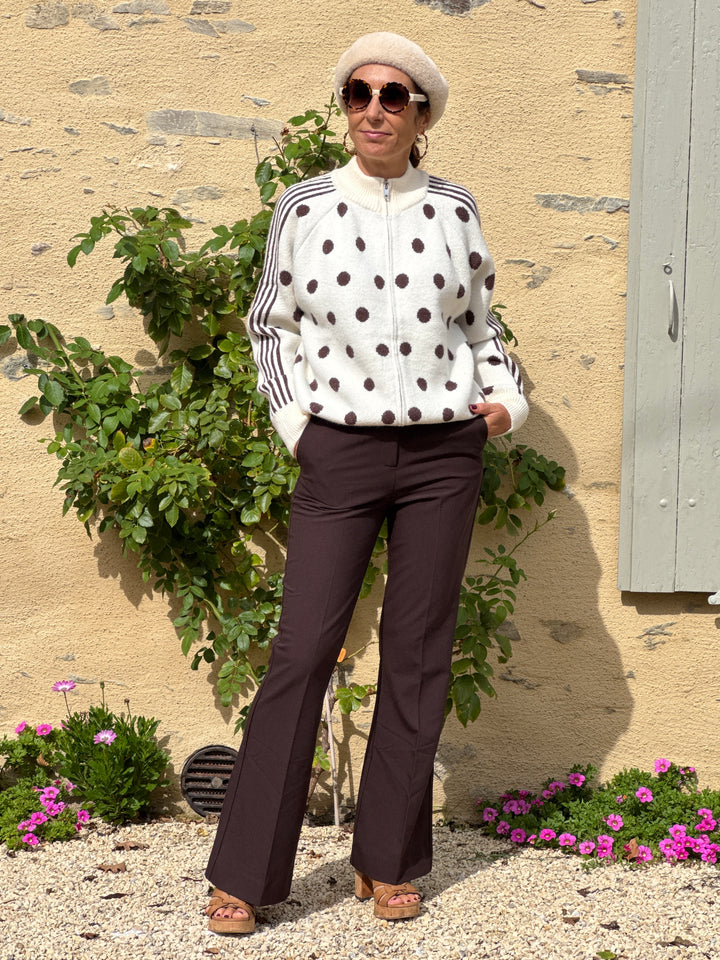 Gilet pois chocolat fond écru NELIA