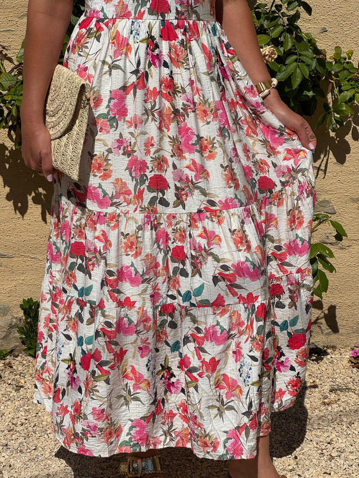 Robe imprimé floral rose fond beige LISA In April 1986