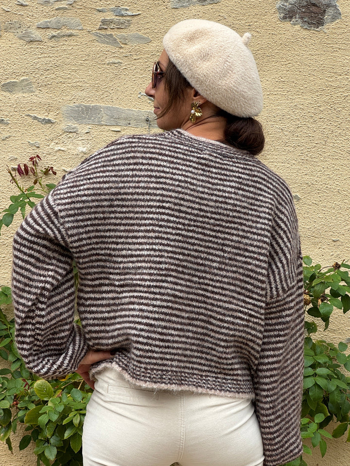Pull rayures marron et beige GAETAN In April 1986