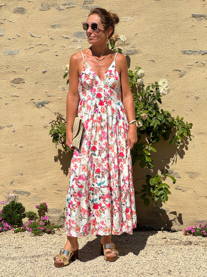 Robe imprimé floral rose fond beige LISA In April 1986