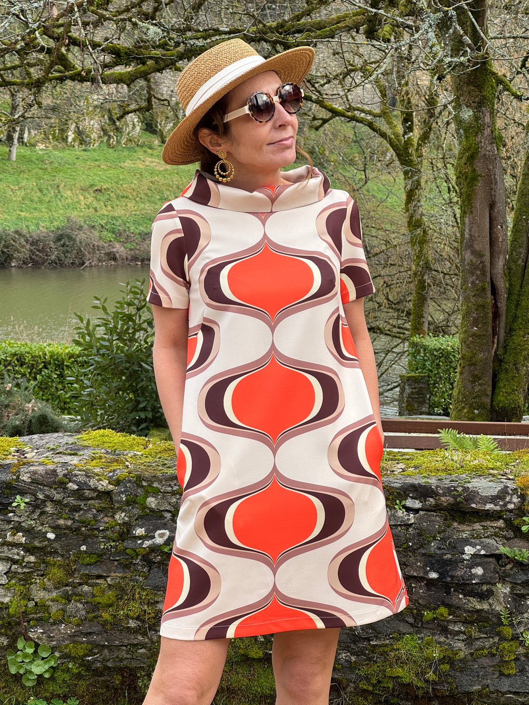 Robe SEVENTIES n°183 orange et marron Hippocampe