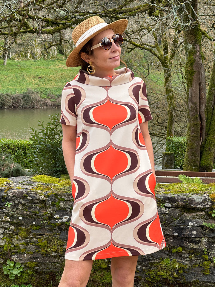 Robe SEVENTIES n°183 orange et marron Hippocampe